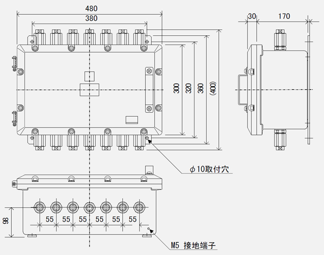 耐圧防爆型マルチプレクサ外形図